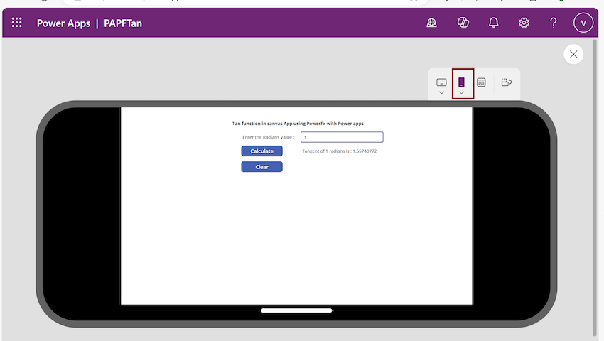 Tan function from Power Fx using Power Apps